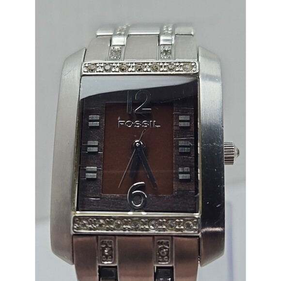 Fossil ES2123 Womens Tank  Brown Dial Crystal Quartz Watch New Battery 5ATM - Picture 4 of 11